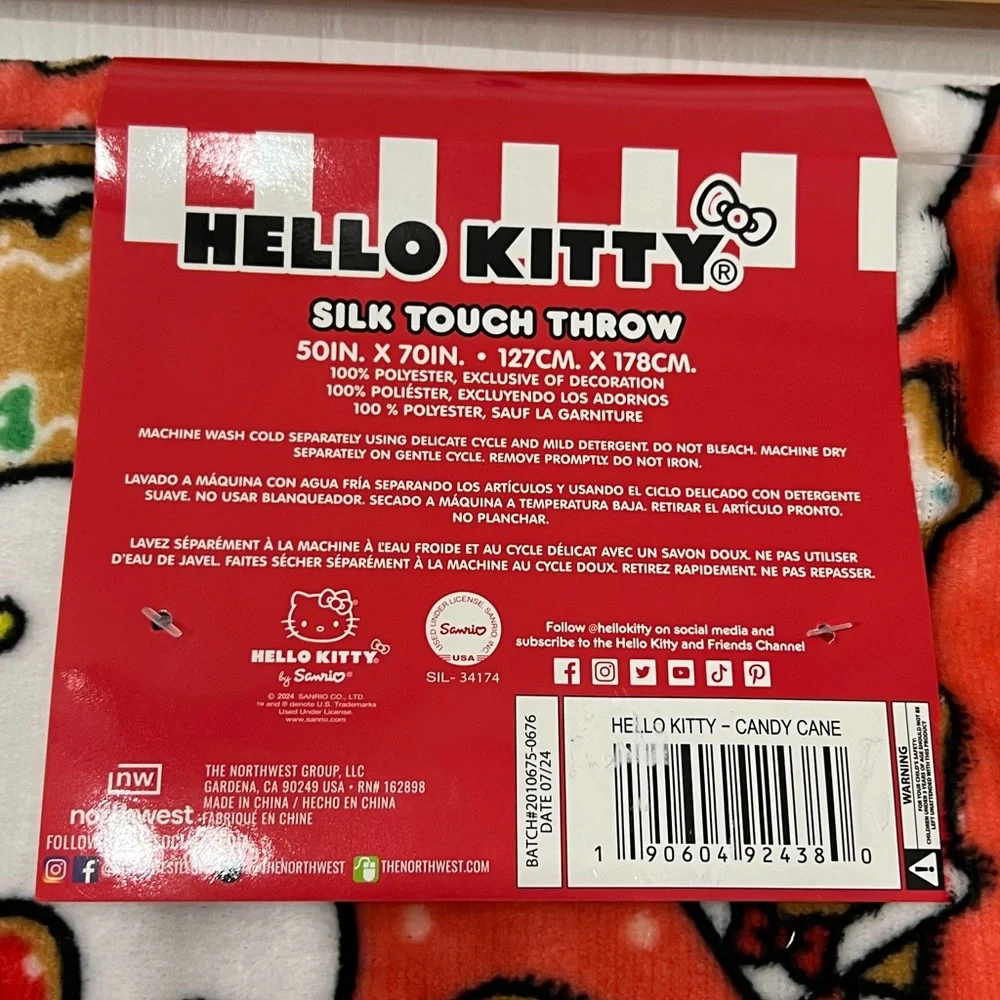 Hello Kitty Holiday Christmas Gingerbread Silk Touch Throw Blanket 50